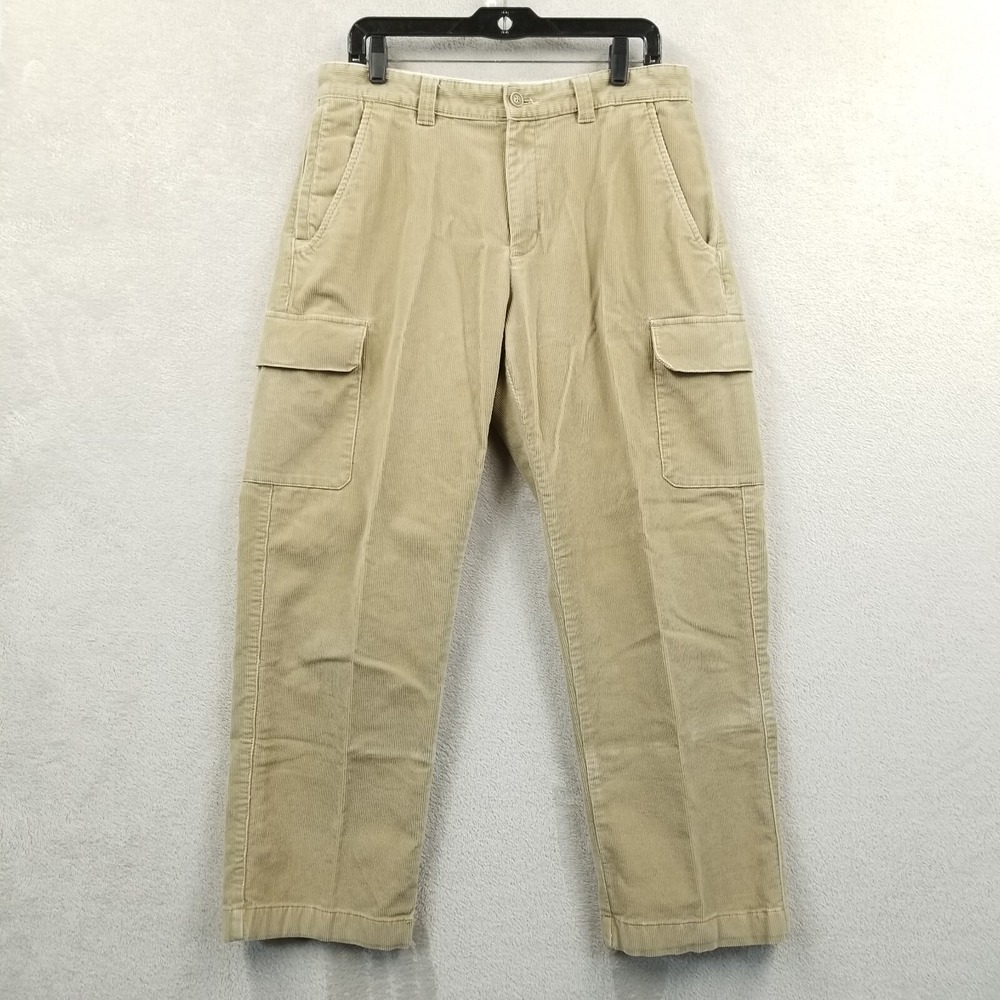 L.L. Bean Pants Men 32 x 28 Beige Cargo Corduroy Flat Front Trousers #285249